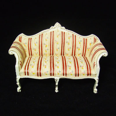 8037-02, 1" Scale White and Red Stripe Sofa - Hand-painted